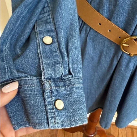 GAP Blue Long Sleeve Vintage Denim Pearl Snaps Dress with pockets - Picture 6 of 15